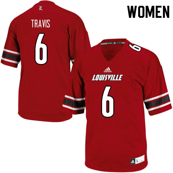 Women #6 Jordan Travis Louisville Cardinals College Football Jerseys Sale-Red